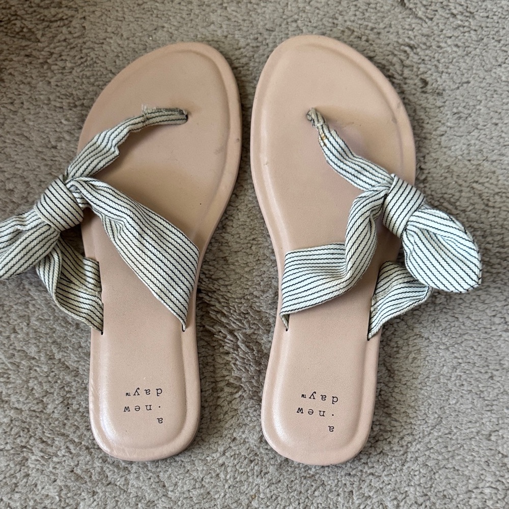 a new day Beige and Black Striped Sandals